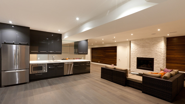 luxury basement with recessed lights