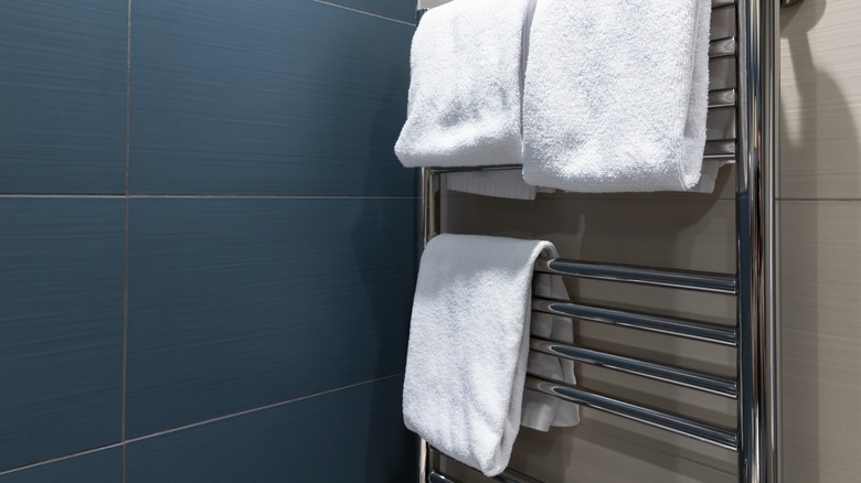 heated towel rack on wall