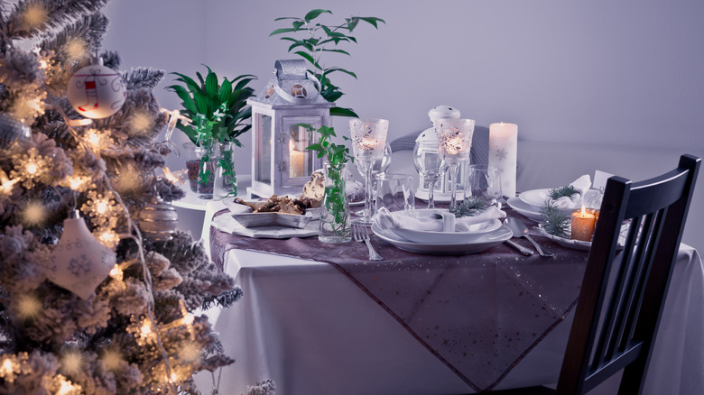 Purple place setting with plants