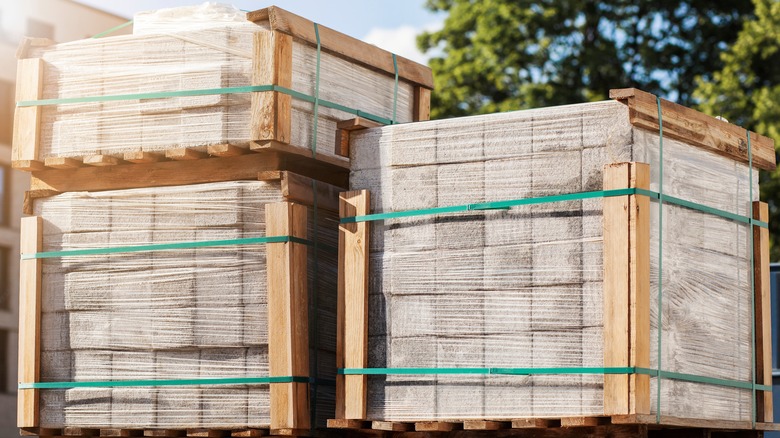 Pavers stacked on pallets