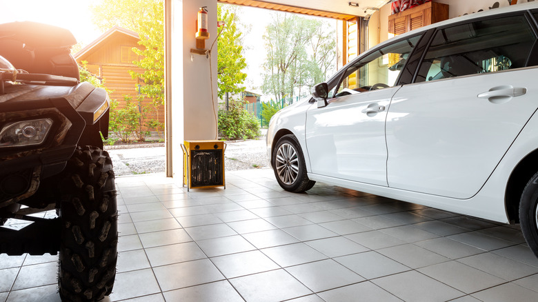 double garage with tiled floor