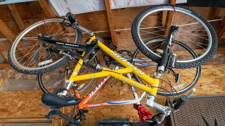 bikes hanging from garage ceiling