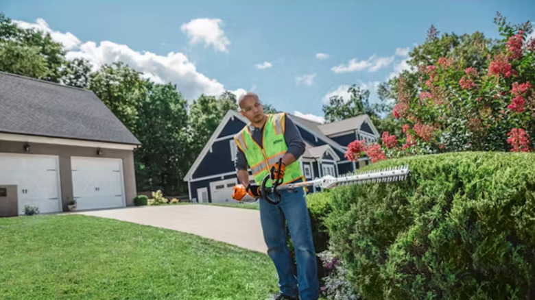 Person using a STIHL hedge trimmer