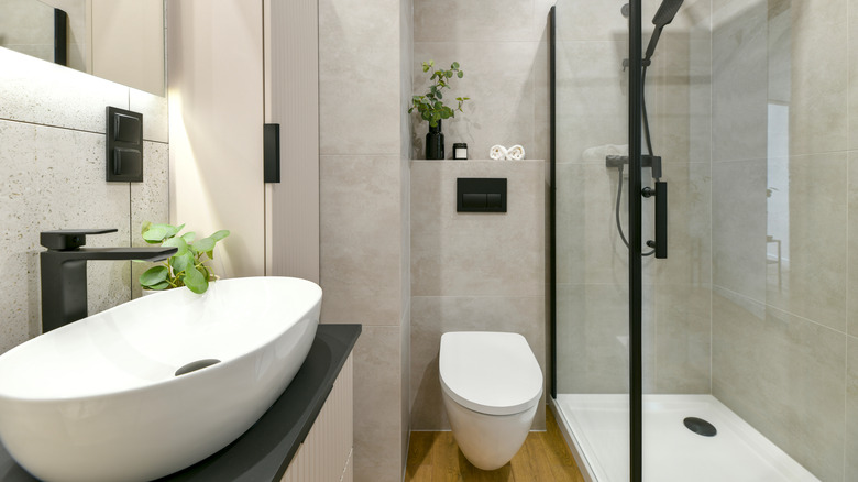 Modern bathroom with a glass shower stall