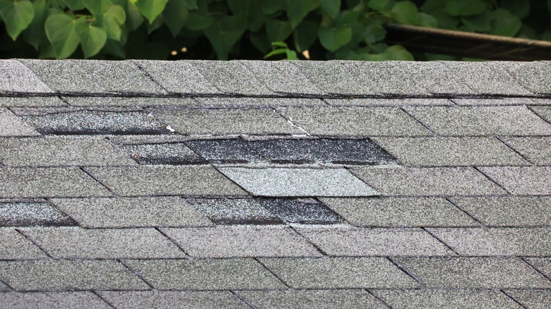 Damaged shingles on the roof