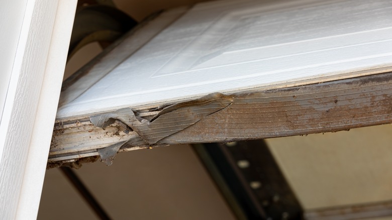 Damaged seal on a garage door