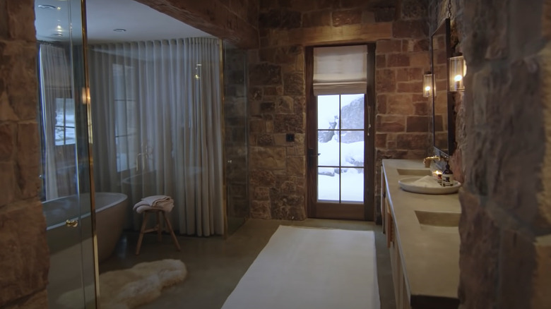 Aaron Paul's stone bathroom