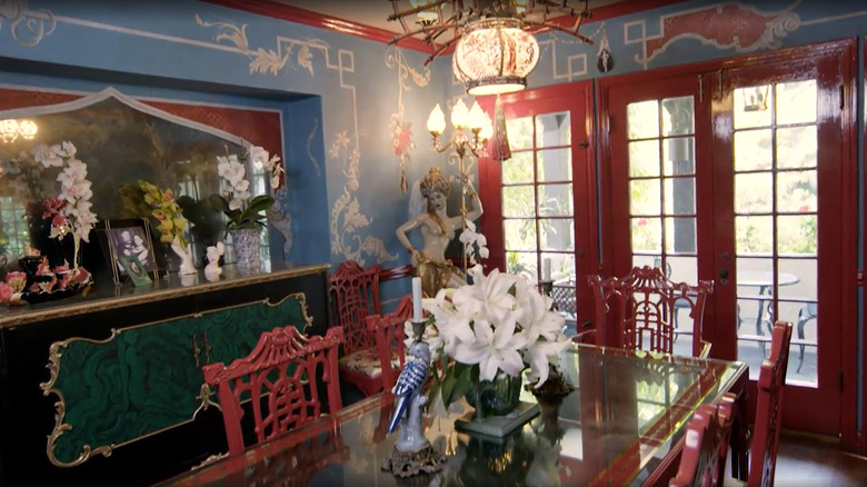 blue and red dining room
