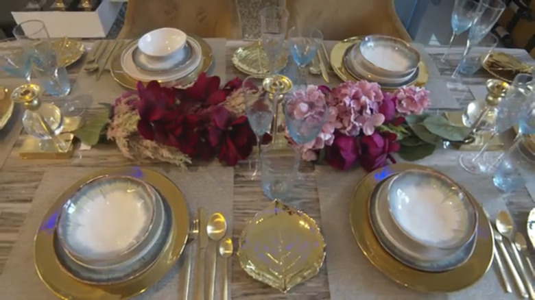 gold and pink dining table