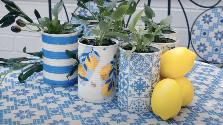 Decoupage tin plant pots