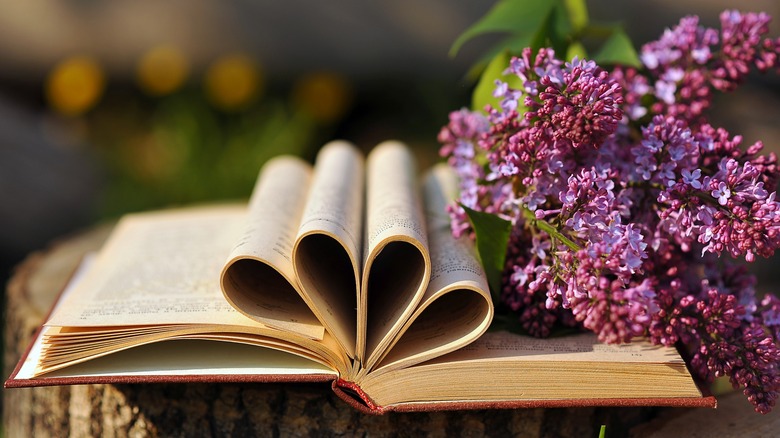 flowers on book with rounded pages