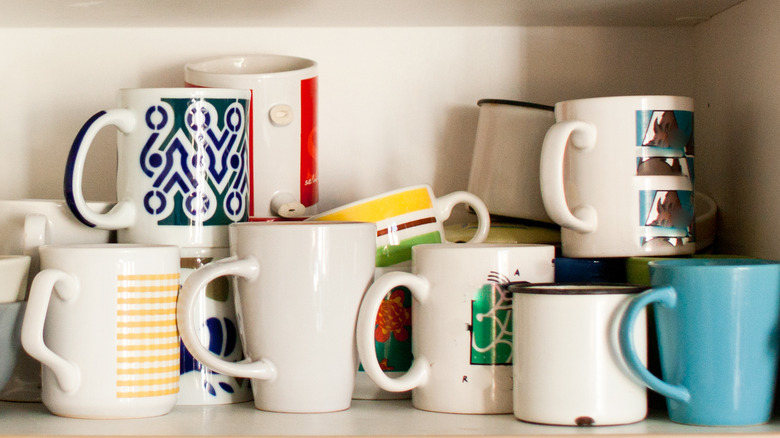 disorganized old coffee mugs