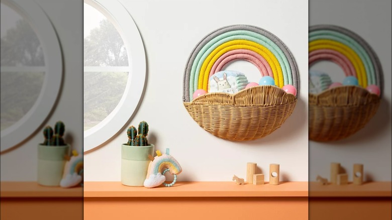 wall basket filled with toys