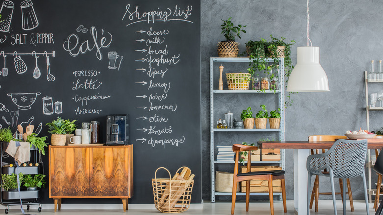 Chalkboard painted kitchen wall 