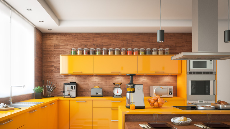 Spice jars atop cabinet