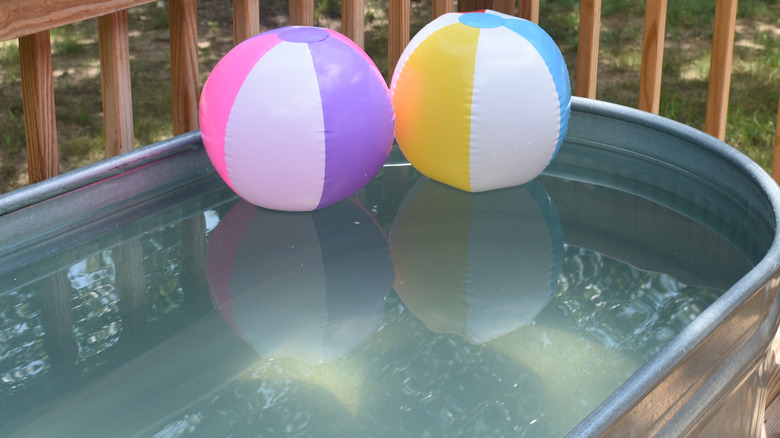 Beach balls flocking in stock tank