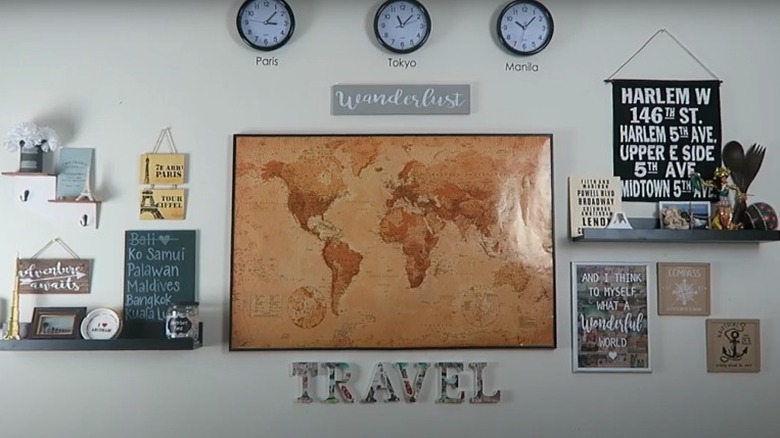 world map clocks travel gallery wall