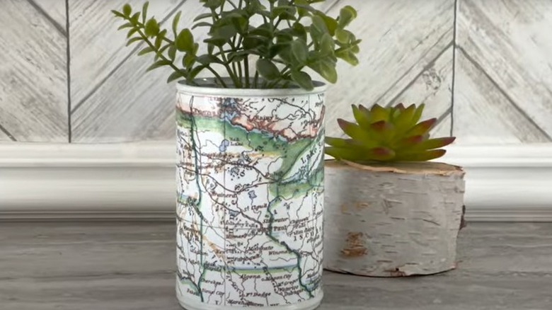 decoupage map planter and succulent