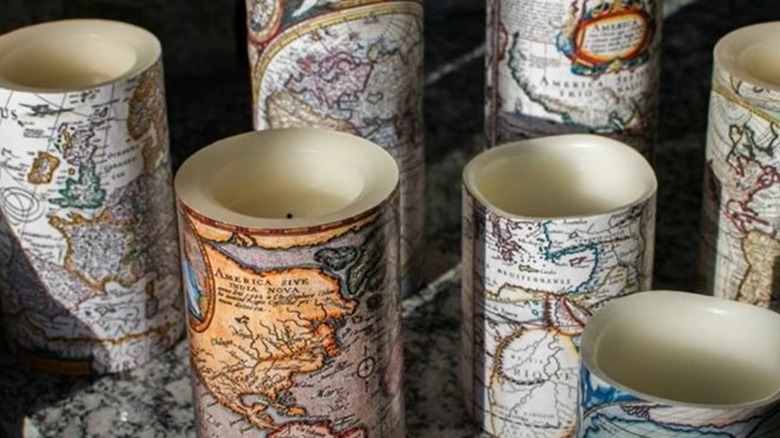 decoupage world map candles