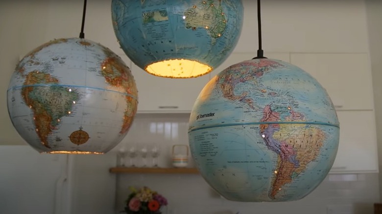 repurposed globes as pendant lights