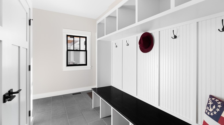 farmhouse styled mudroom 