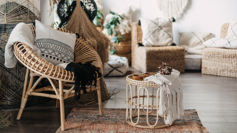 A room with bamboo furniture and natural accents