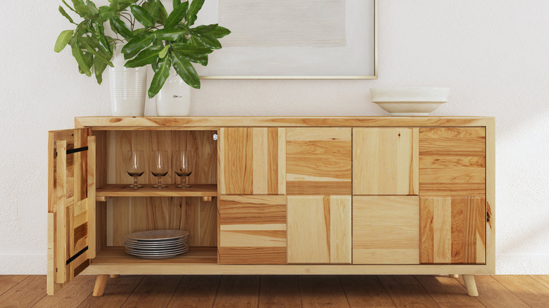 Sideboard made from natural hickory wood