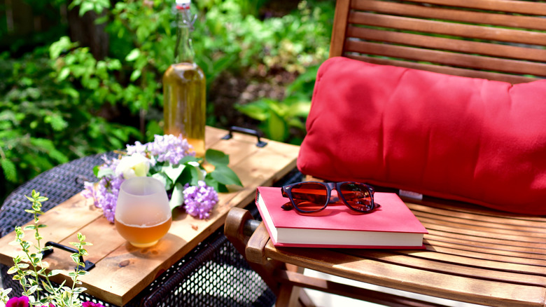 Patio with book and chiar