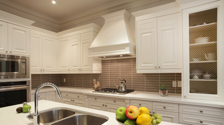 White kitchen tile backsplash