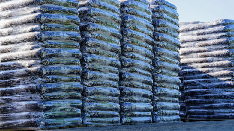 Stacked bags of gardening soil