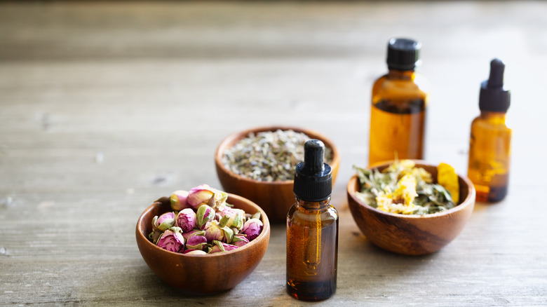 essential oils and dried flowers