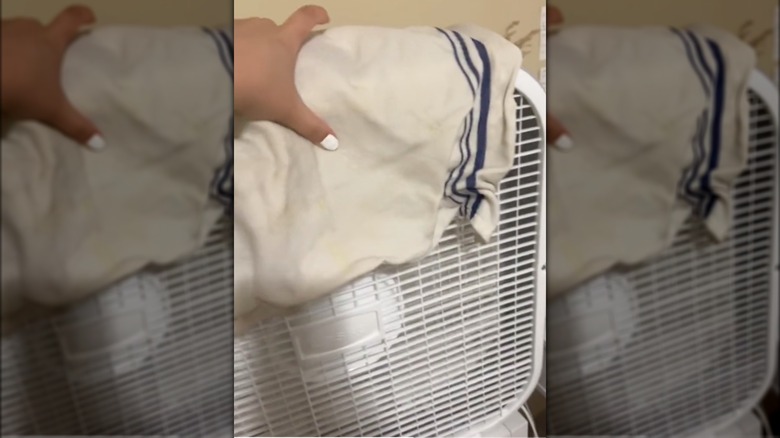 cold towel over box fan