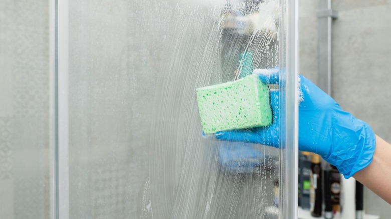 dirty shower with soap scum