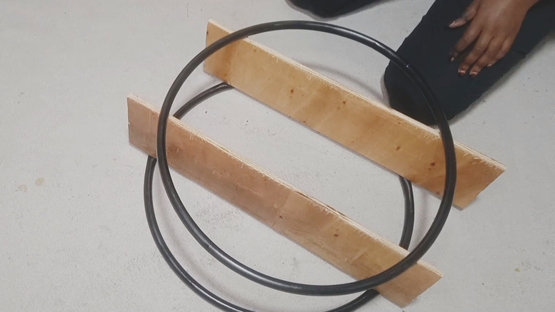 attaching hula hoops to wood