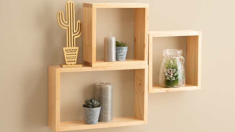 Box shelving in living room