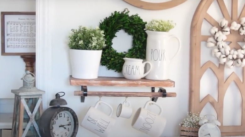 Finished coffee mug shelf made from Dollar Tree plunger handle