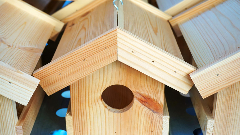 row of wooden birdhouses