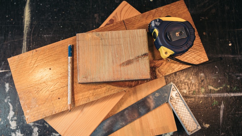 scrap wood on work bench