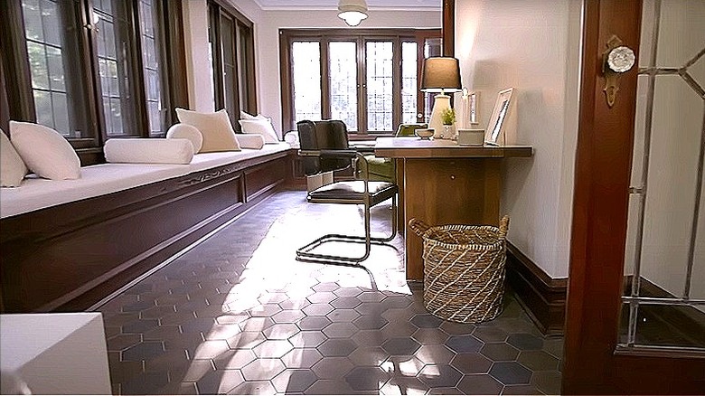 Window benches in sunroom