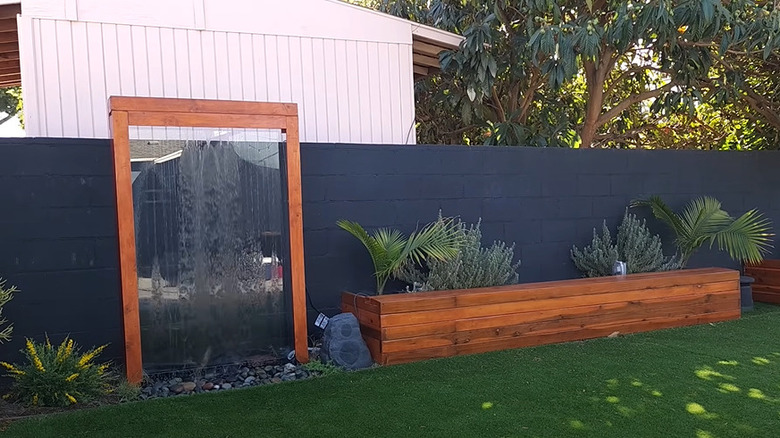 garden with rain curtain water feature