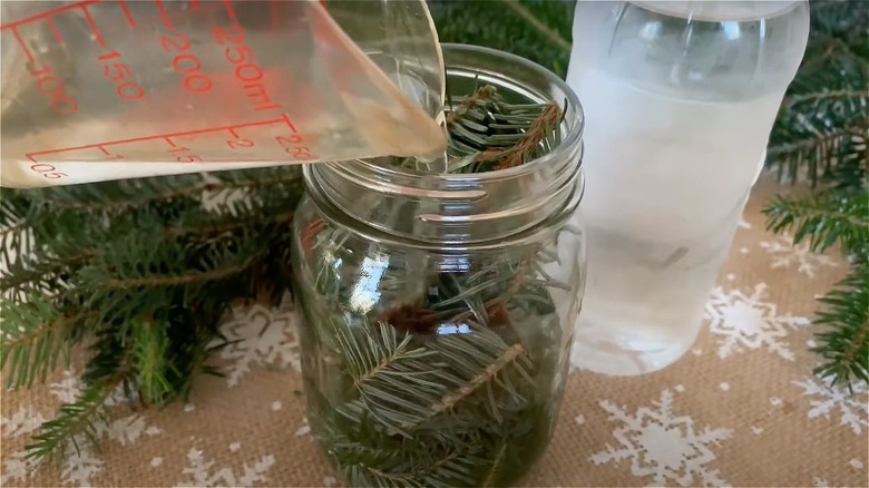 pine needles in mason jar