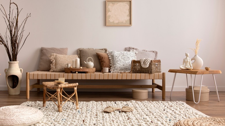 boho living room with side tables