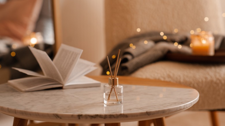 Reed diffuser on coffee table