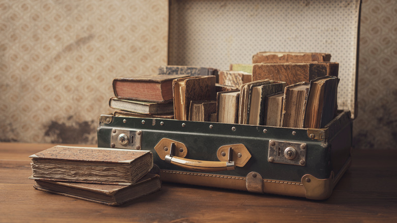 vintage suitcase with books