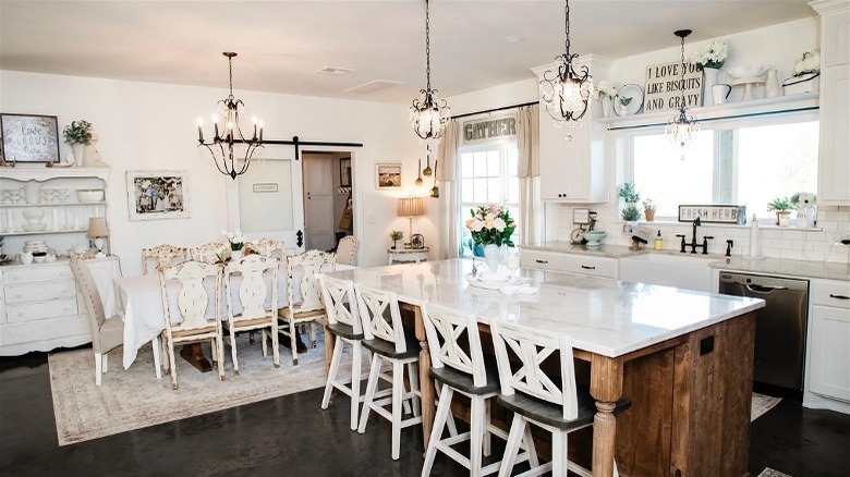 Kitchen with chandeliers