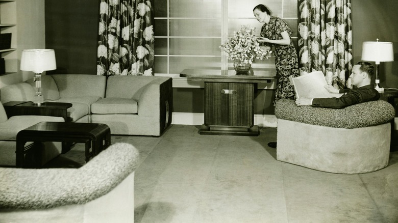 A modular sofa in a living room c. 1940s