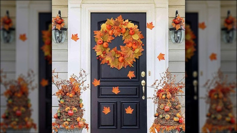 pumpkin wreath on a door