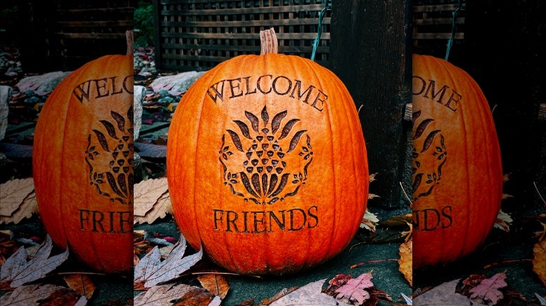 pumpkin with welcome sign