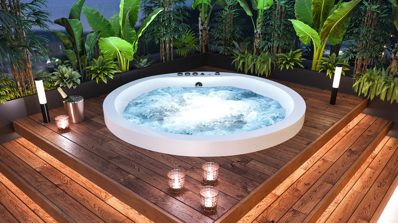 hot-tub on a wood platform