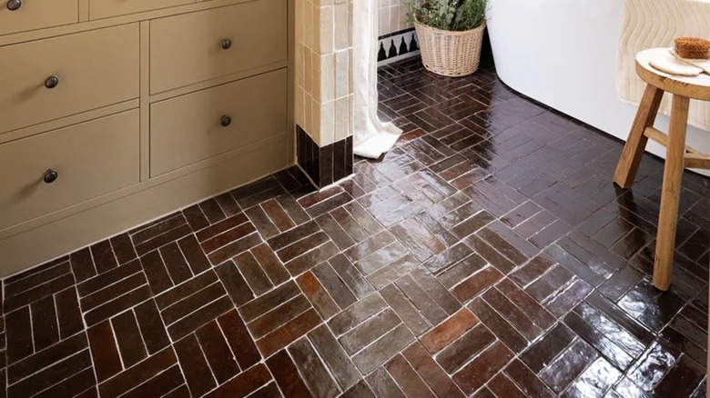 zellige tile in basket weave pattern